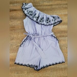 KATE SPADE NY Daisy Embroidered One-Shoulder Romper, Blue, NWOT,MSRP $298 6